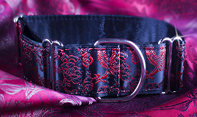 Luxusní široký obojek Martingale, šíře 5 cm, Shiny Red Phoenix, červený, na chrty