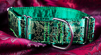 Luxusní 5 cm široký brokátový obojek Martingale na chrta Deep Green Avaris, zelený, stahovací