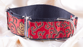 Luxusní obojek Martingale na chrty, Hot Red - Golden Icarus , červený, šíře 5 cm